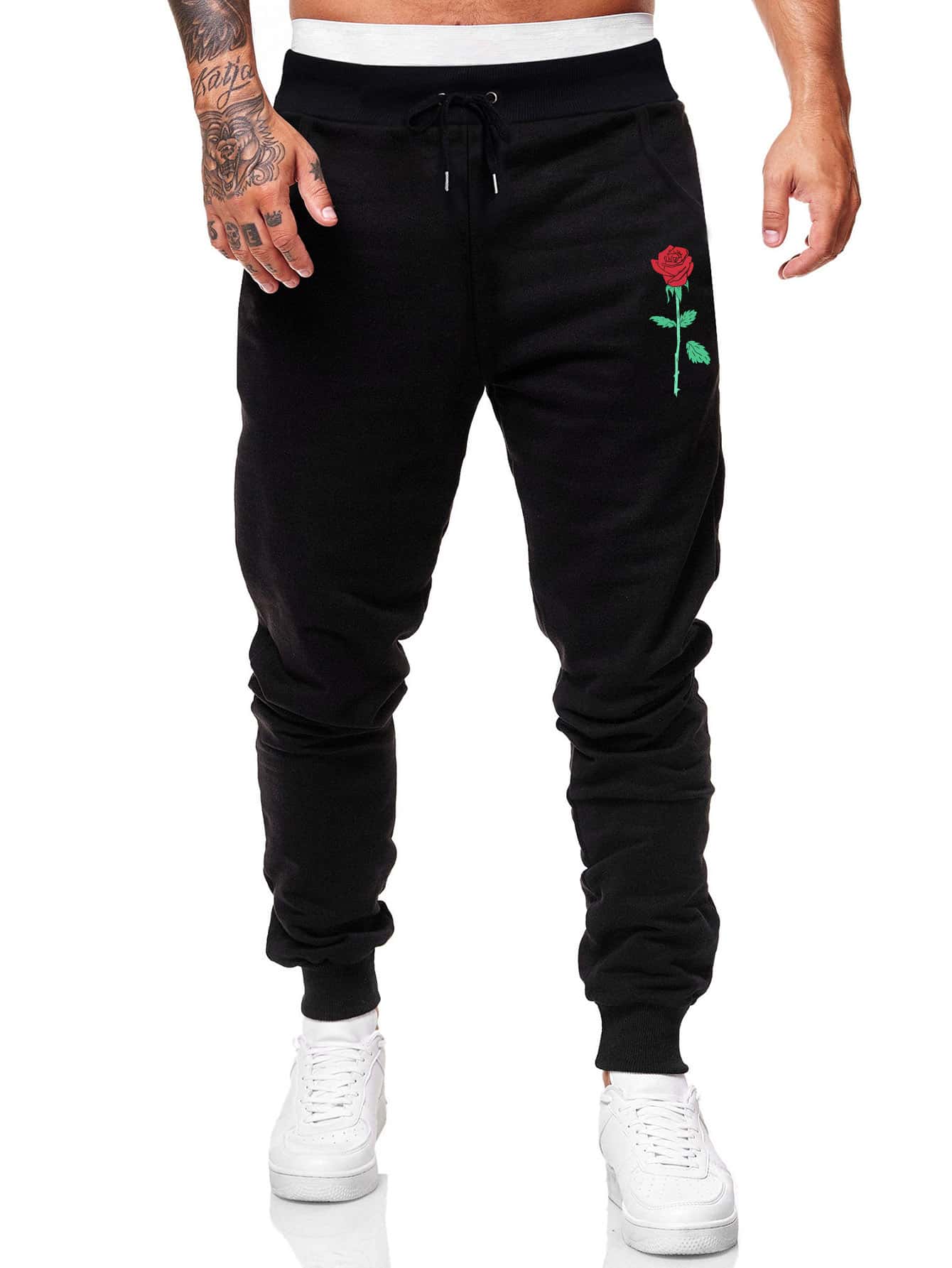 Casual Men Floral Graphic Drawstring Sweatpants, School