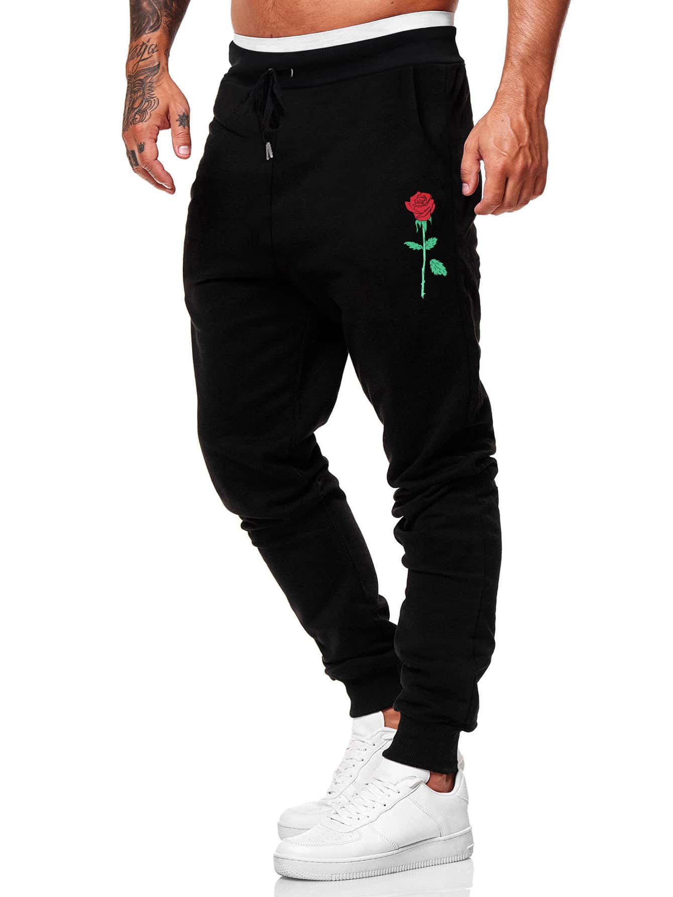 Casual Men Floral Graphic Drawstring Sweatpants, School