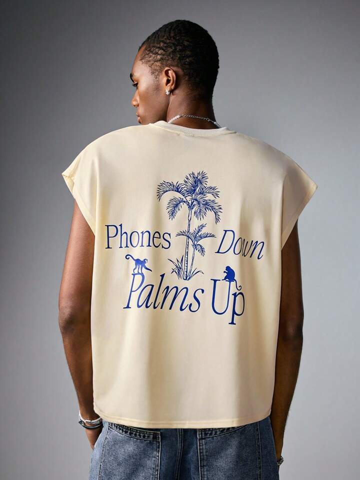 The White Lotus Men's Street Life Summer Vacation Tropical & Letter Graphic Loose Fit Tank Top
