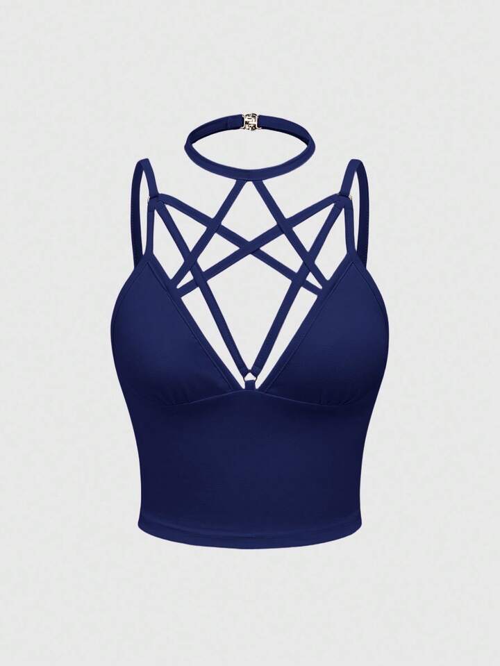 Goth Women's Summer Solid Color Sexy Criss-Cross Strap Fitted Camisole