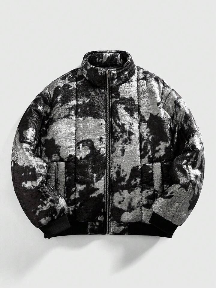 Street Life Men's Fashion Zipper Dark Textured Long Sleeve Padded Coat