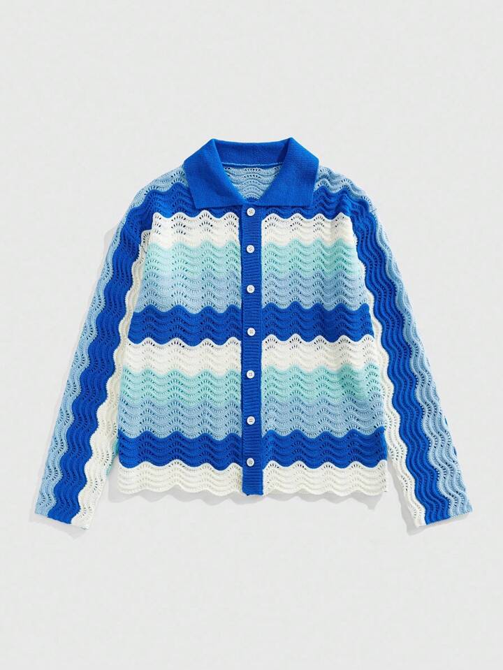 Casual Men's Striped Knitted Cardigan Sweater, Loose Short Fit , Fall Winter
