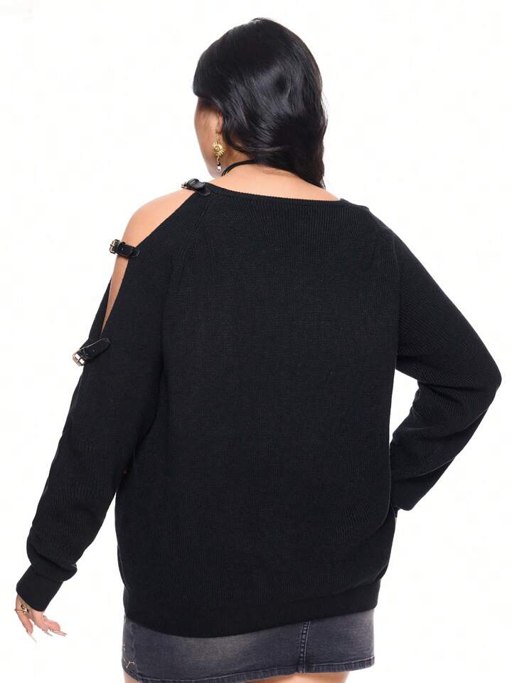 Plus Size Hippie Vintage Elaborate Star & Moon Eye Pattern Jacquard Asymmetric Neck Pullover Sweater