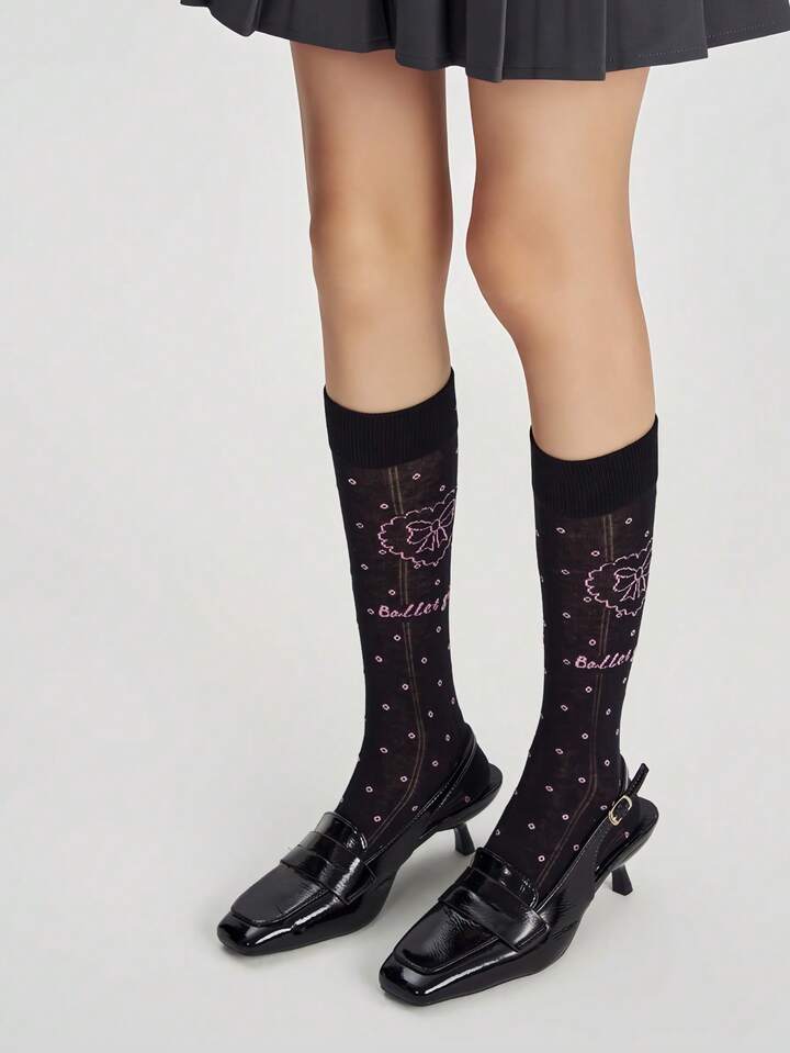 Kawaii Cute Bow Heart Polka Dot Printed Mid-Calf Socks, Sweet & Casual Lolita Socks, Versatile 3 Kawaii Cute Bow Heart Polka Dot Printed Mid-Calf Socks, Sweet & Casual Lolita Socks, Versatile
