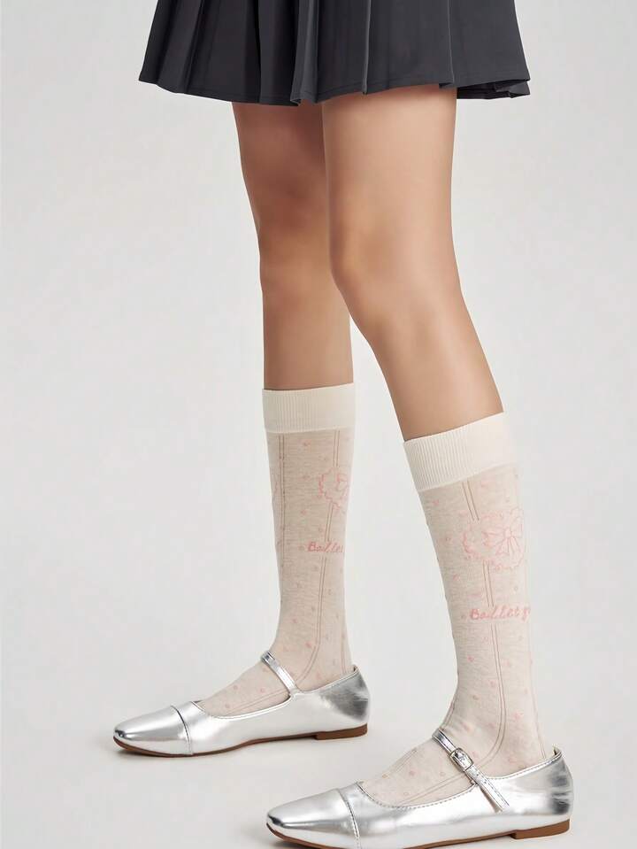Kawaii Cute Bow Heart Polka Dot Printed Mid-Calf Socks, Sweet & Casual Lolita Socks, Versatile 4 Kawaii Cute Bow Heart Polka Dot Printed Mid-Calf Socks, Sweet & Casual Lolita Socks, Versatile