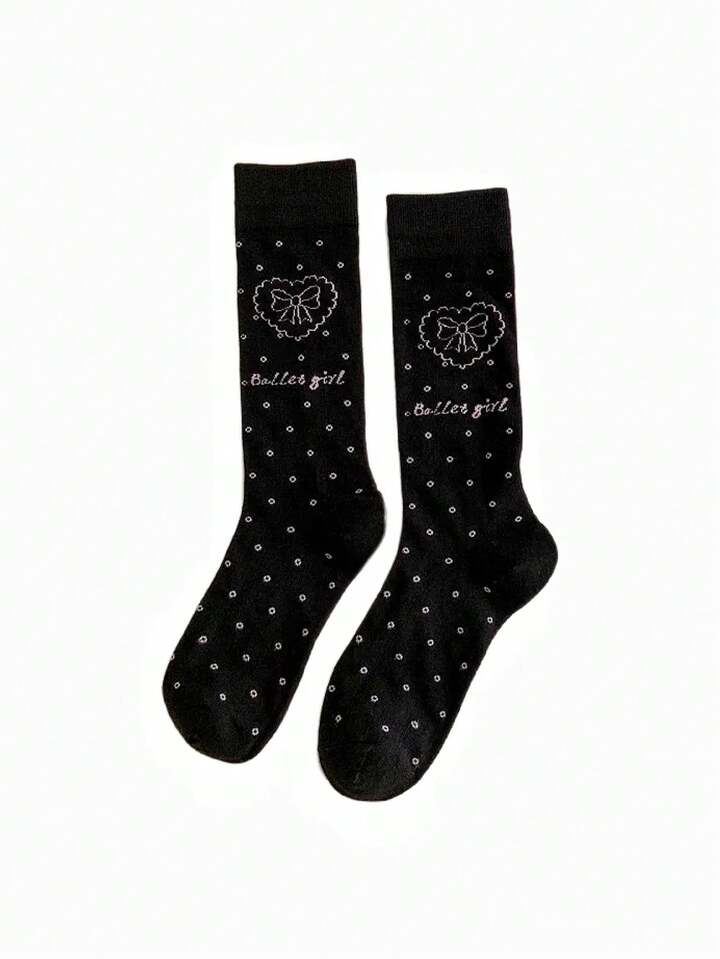 Kawaii Cute Bow Heart Polka Dot Printed Mid-Calf Socks, Sweet & Casual Lolita Socks, Versatile 7 Kawaii Cute Bow Heart Polka Dot Printed Mid-Calf Socks, Sweet & Casual Lolita Socks, Versatile
