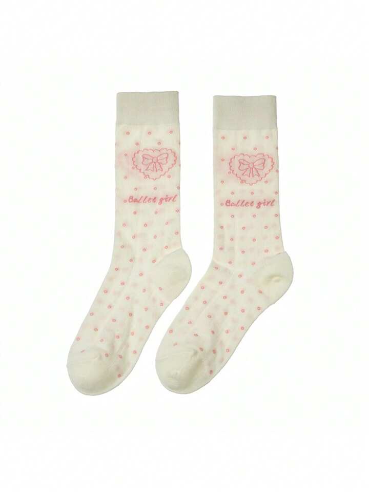 Kawaii Cute Bow Heart Polka Dot Printed Mid-Calf Socks, Sweet & Casual Lolita Socks, Versatile 8 Kawaii Cute Bow Heart Polka Dot Printed Mid-Calf Socks, Sweet & Casual Lolita Socks, Versatile