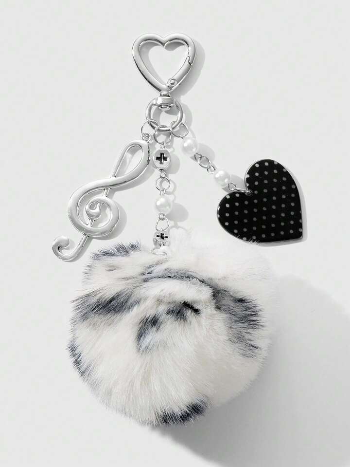 Kawaii 1pc Fashionable Retro Personalized Acrylic Star Flower Brown Faux Fur Leopard Bow Heart DIY Keychain Bag Charm, Suitable For Women, Daily Wear, Holiday Gift