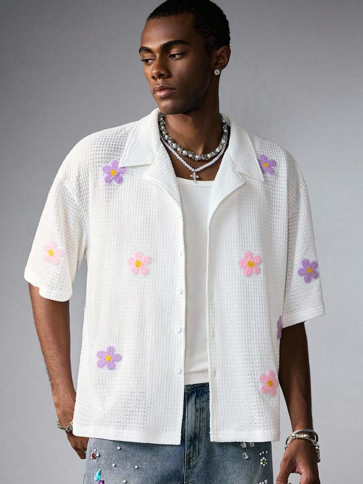 Casual Men's Boxy Fit Floral Printed Short Sleeve Shirt