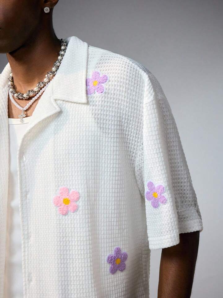 Casual Men's Boxy Fit Floral Printed Short Sleeve Shirt