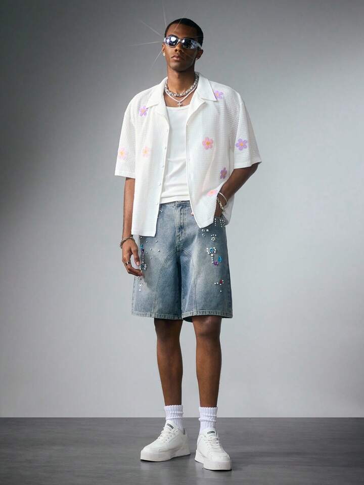 Casual Men's Boxy Fit Floral Printed Short Sleeve Shirt