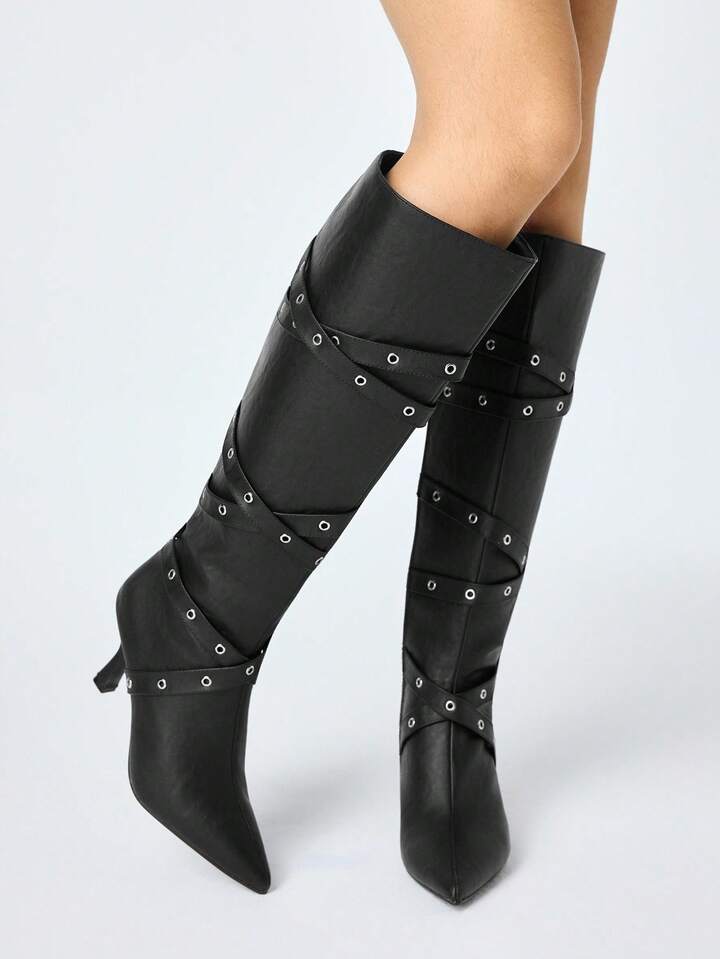 Grunge Punk Women's Pointed Toe Corns Design Fashion Daily Wear High Heel Over-The-Knee Boots
