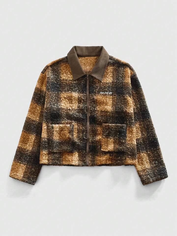 Men's Autumn/Winter Collegiate Style Patterned Overcoat