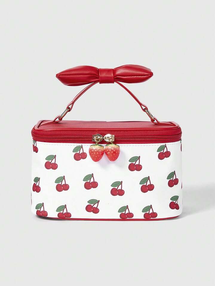 Kawaii Women's Cute Padded Bow Handheld Portable Makeup Bag, Suitable For Traveling And Carrying Out