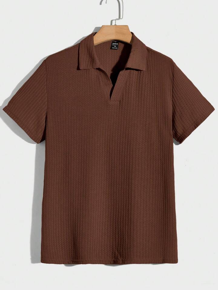 Guys Solid Waffle Knit Polo Shirt