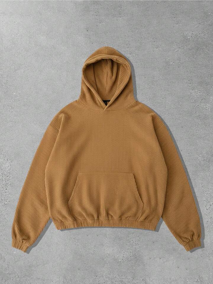 Casual Men's Ribbed Texture Fabric Hoodie Sweatshirt, Suitable For Autumn/Winter