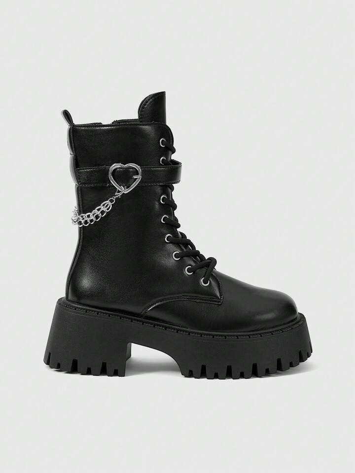 Grunge Punk Women's Dark Punk Rock Gothic Lace-Up Motorcycle Boots, Platform Thick Sole Ankle Boots Short Boots, Halloween For Christmas