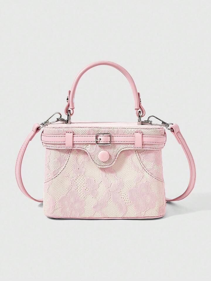 Kawaii Women's Sweet Blossom Pink Floral Lace Handbag Box Bag -Lightweight Stylish Party & Daily Purse For Women