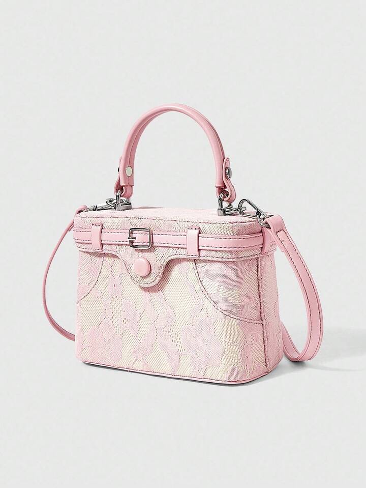 Kawaii Women's Sweet Blossom Pink Floral Lace Handbag Box Bag -Lightweight Stylish Party & Daily Purse For Women