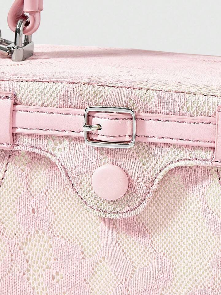 Kawaii Women's Sweet Blossom Pink Floral Lace Handbag Box Bag -Lightweight Stylish Party & Daily Purse For Women