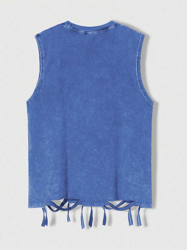 Adventure Time X ROMWE Men's Cartoon And Denim-Effect Print Tank Top, Suitable For Everyday Wear In Spring ,Summer