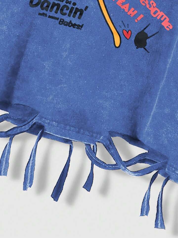 Adventure Time X ROMWE Men's Cartoon And Denim-Effect Print Tank Top, Suitable For Everyday Wear In Spring ,Summer
