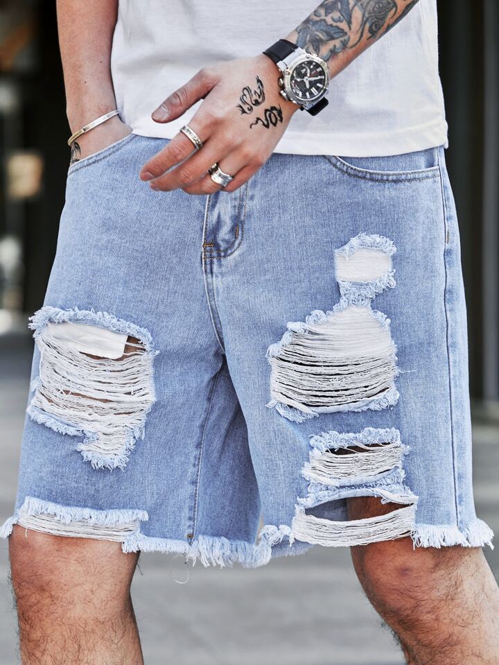 Guys Ladder Distressed Denim Shorts