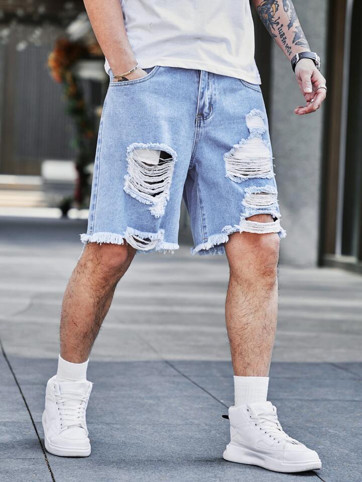 Guys Ladder Distressed Denim Shorts