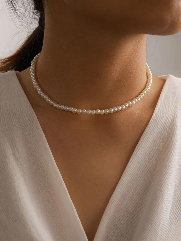 1pc Elegant Cultured Faux Pearl Choker For Women For Engagement Gift