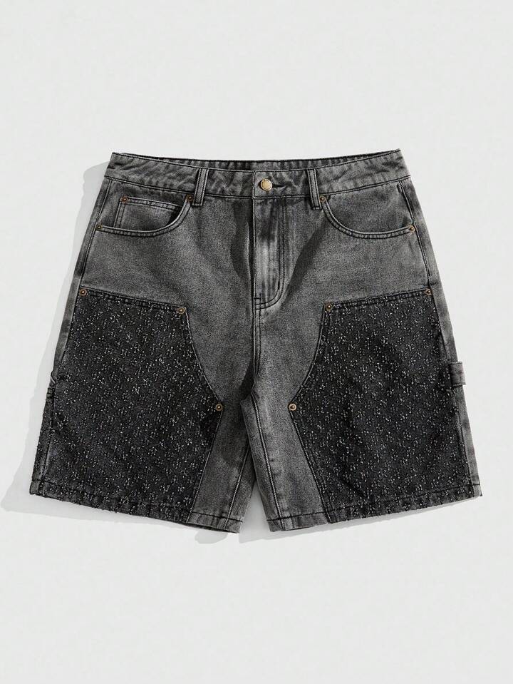 Casual Men's Color Block Washed Denim Shorts For Summer