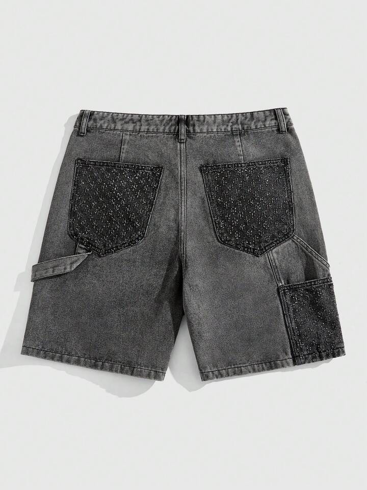 Casual Men's Color Block Washed Denim Shorts For Summer