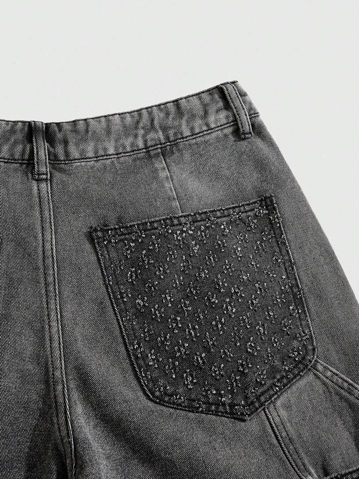 Casual Men's Color Block Washed Denim Shorts For Summer
