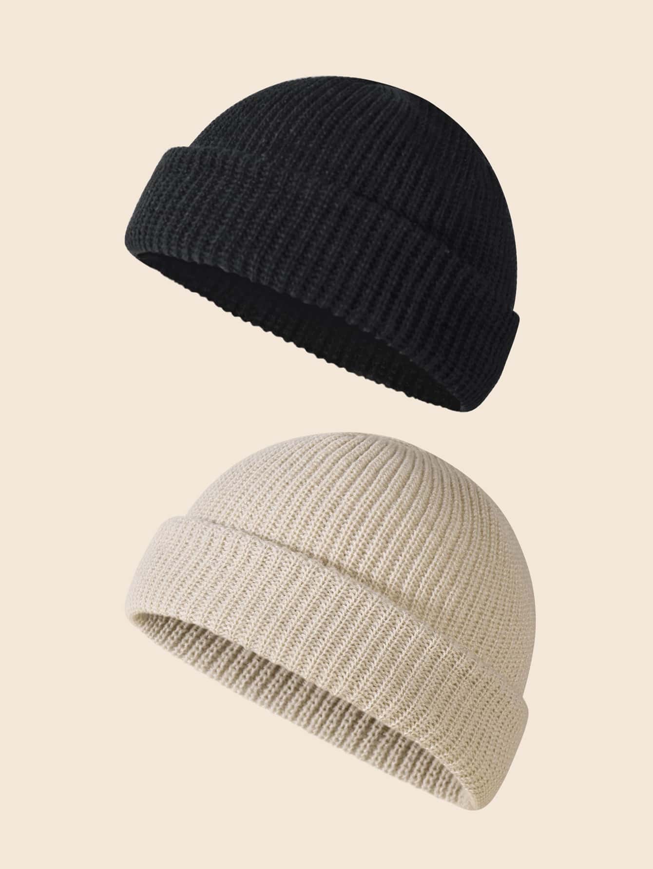 2pcs Guys Solid Beanie