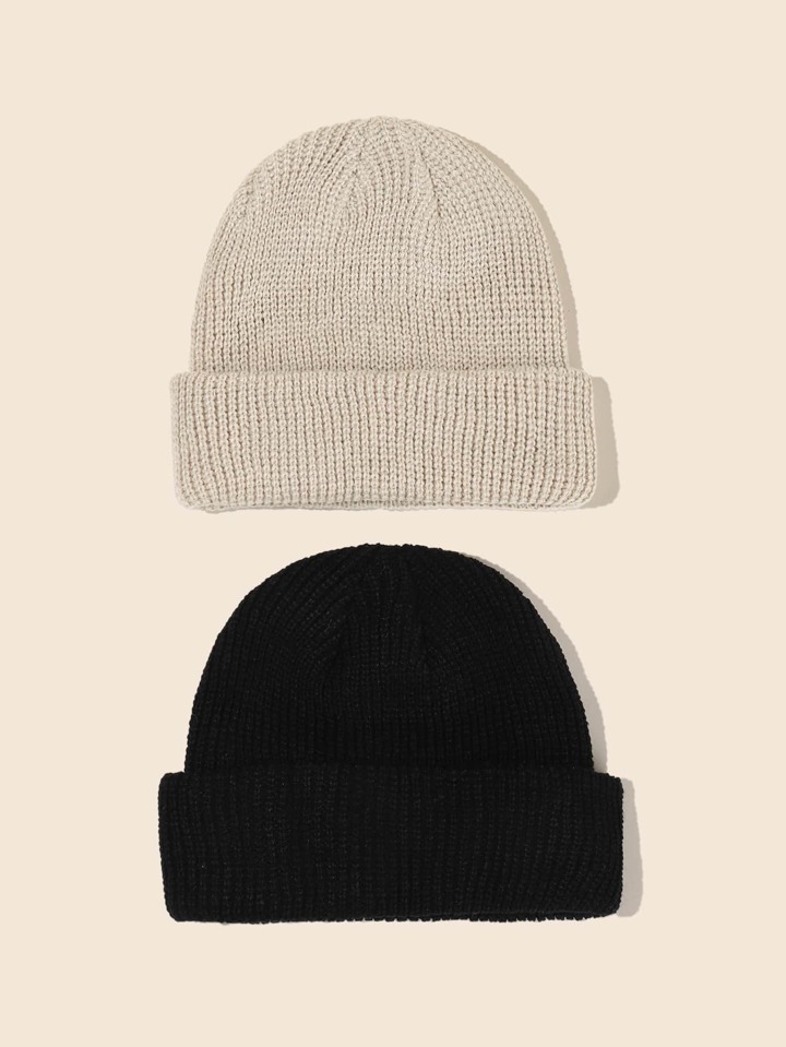 2pcs Guys Solid Beanie