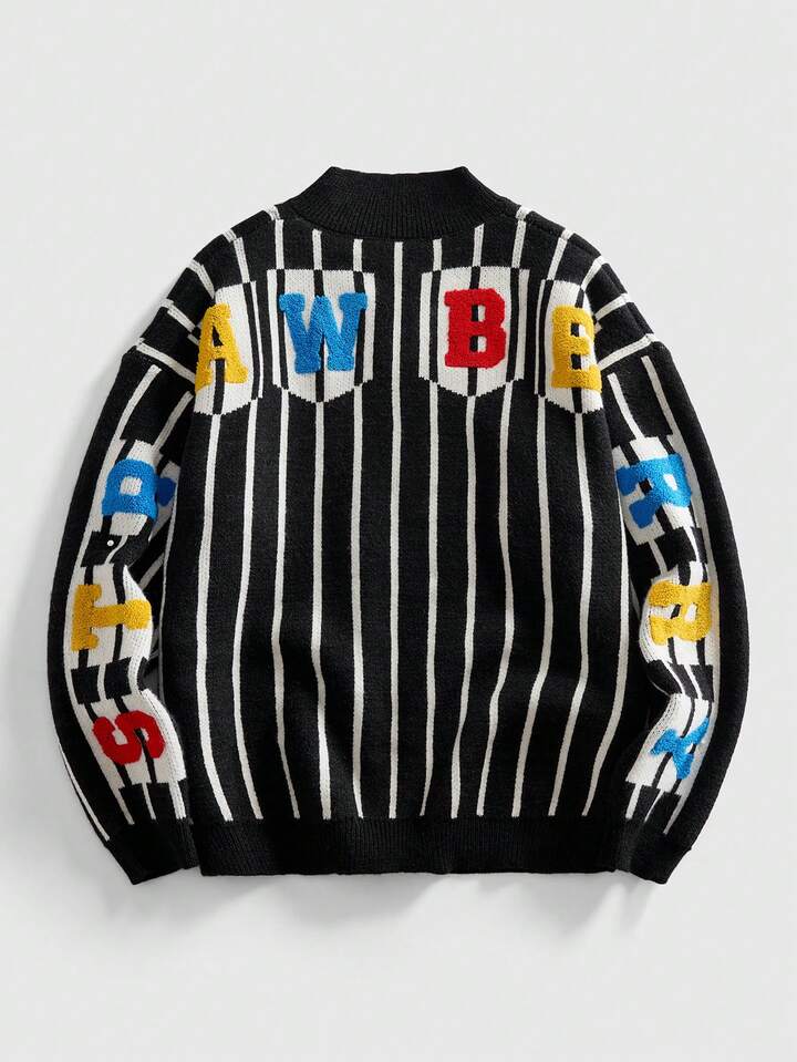 Prep Men's Embroidered Collar Knit Sweater, Street Fashion