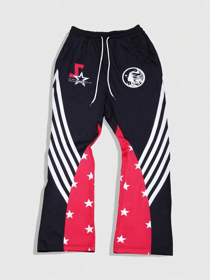 Prep Men's Star Print Drawstring Waist Loose Fit Straight Leg Snow Wash Sweatpants