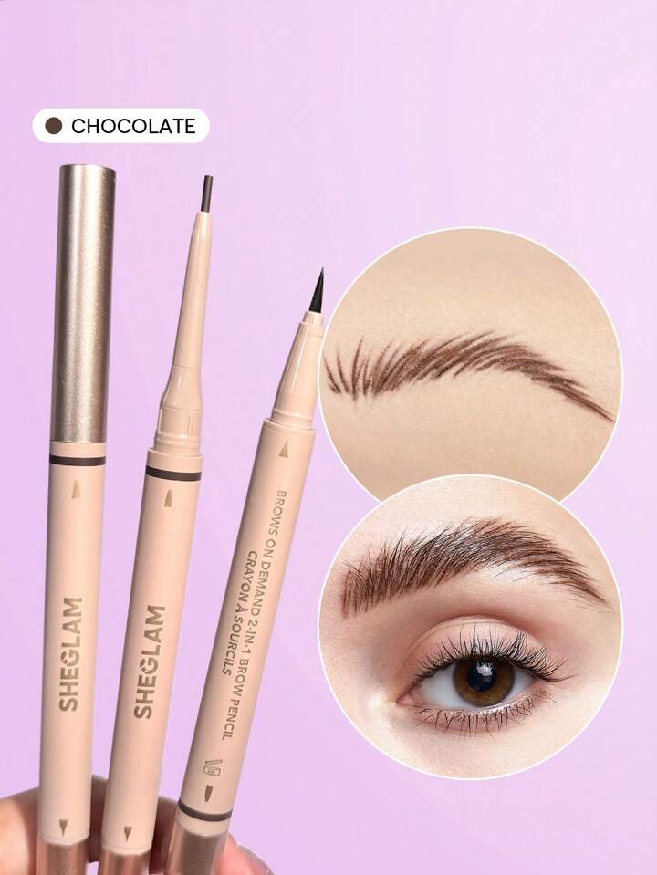 Brows On Demand 2-In-1 Brow Pencil-Chocolate Waterproof Liquid Eyebrow Pen Sweat-Proof Anti-Oil Natural Brow Filling Outlining Eyebrow Cream Gel Makeup Brand Beauty Makeup Face Paint Cosmetic For Women Girls Perfect For Winter Spring Ideal For Y2K Fancy Fashion Suitable For Birthday Gift Party Ready Best Color