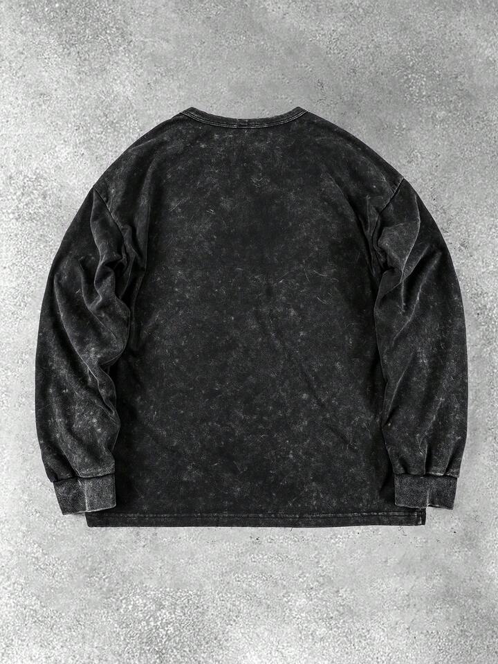 Men's Henley Shirt, Washed Vintage Long Sleeve T-Shirt, Relaxed Fit