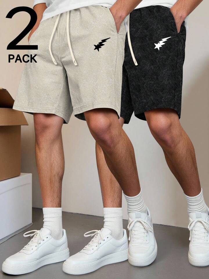 Men's Casual Star Print Drawstring Waist Shorts, Summer