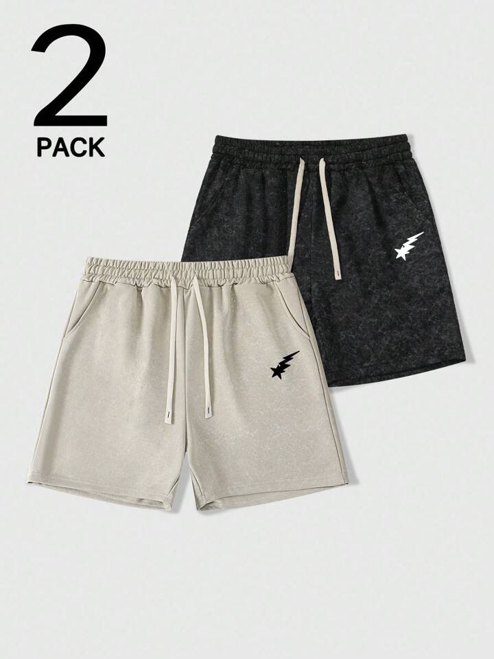 Men's Casual Star Print Drawstring Waist Shorts, Summer