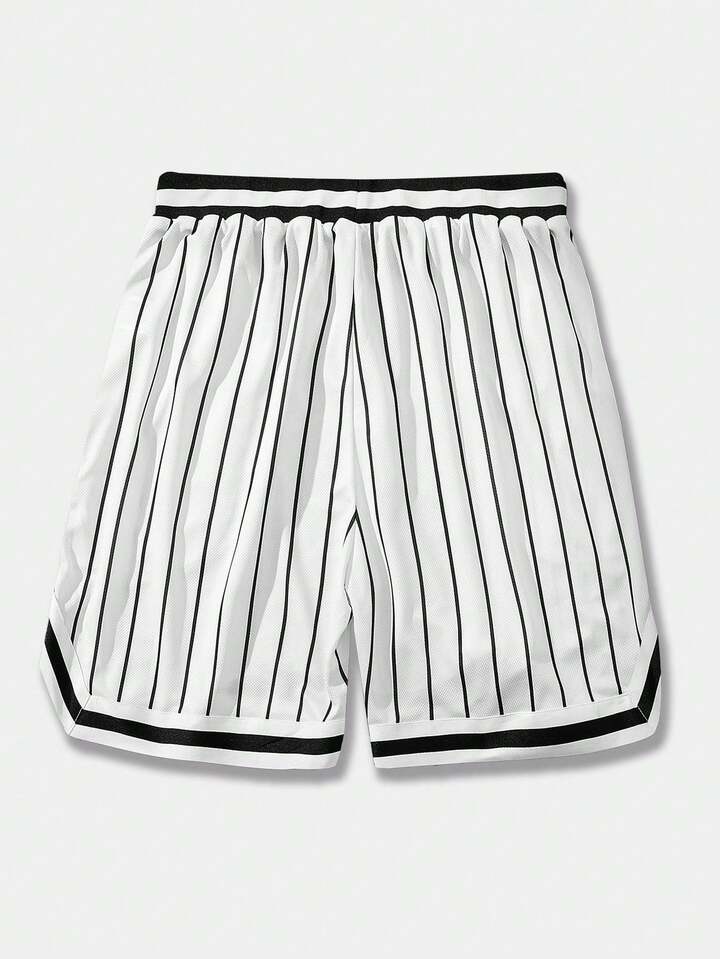 Men's Letter Preppy Striped Drawstring Waist Pockets Casual Loose Shorts