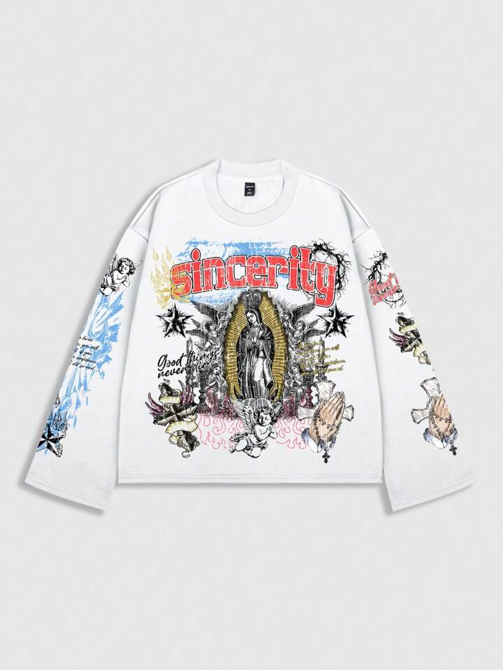 Street Life Men Street Graphic Print Pullover Hoodie Sweatshirt, Suitable For Everyday Wear, Spring & Summer
