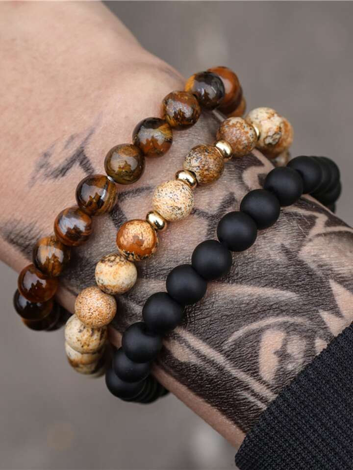 RINTOLER 3pcs Guys Beaded Bracelet