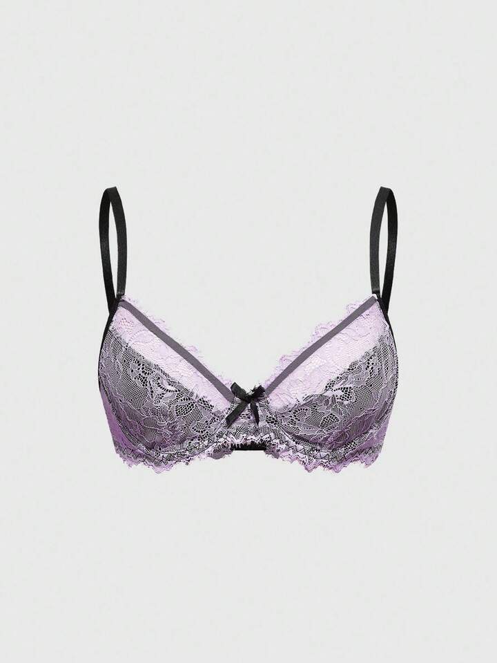 Goth Women's Fashionable & Comfortable Lace Bra Top With Bow Decor And Underwire