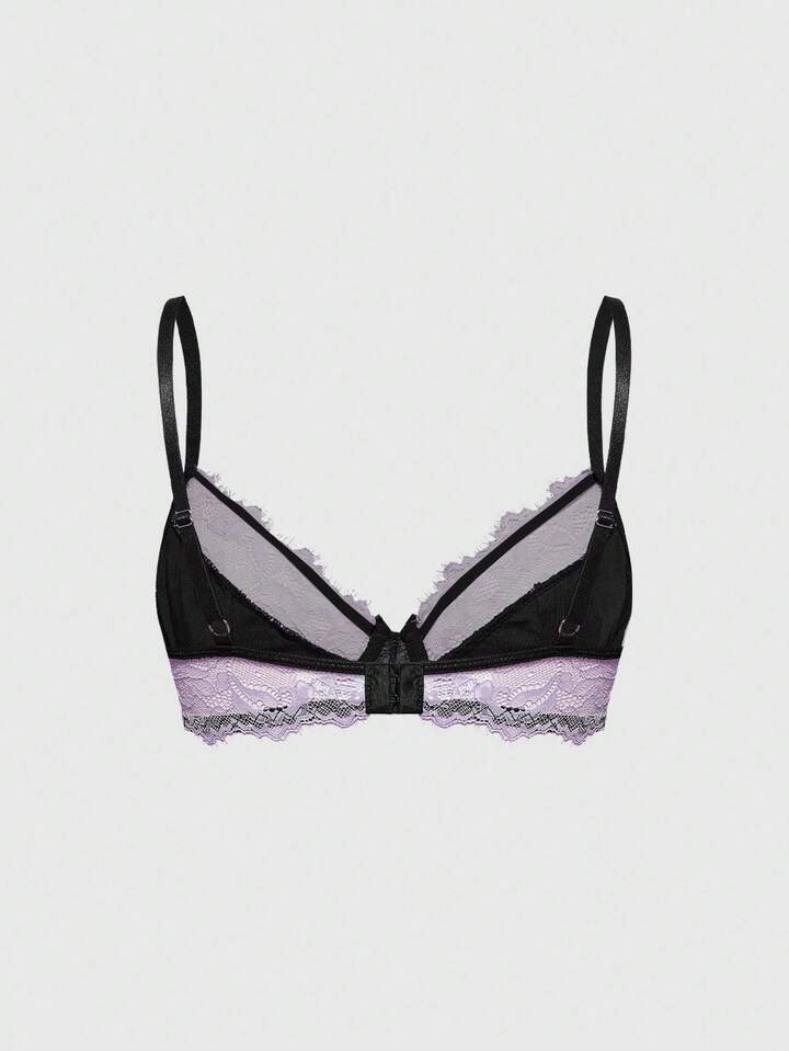 Goth Women's Fashionable & Comfortable Lace Bra Top With Bow Decor And Underwire 2 Goth Women's Fashionable & Comfortable Lace Bra Top With Bow Decor And Underwire