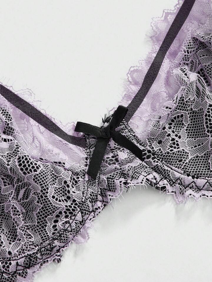 Goth Women's Fashionable & Comfortable Lace Bra Top With Bow Decor And Underwire 3 Goth Women's Fashionable & Comfortable Lace Bra Top With Bow Decor And Underwire