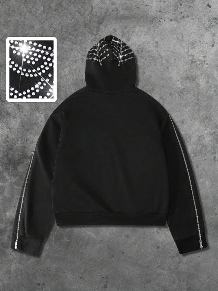 Street Life Men's Rhinestone Spider Embellished Streetwear Style Hoodie Sweatshirt, Autumn/Winter 2 Street Life Men's Rhinestone Spider Embellished Streetwear Style Hoodie Sweatshirt, Autumn/Winter