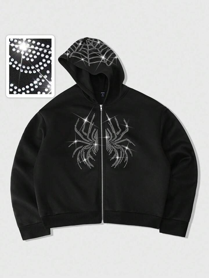 Street Life Men's Rhinestone Spider Embellished Streetwear Style Hoodie Sweatshirt, Autumn/Winter 5 Street Life Men's Rhinestone Spider Embellished Streetwear Style Hoodie Sweatshirt, Autumn/Winter