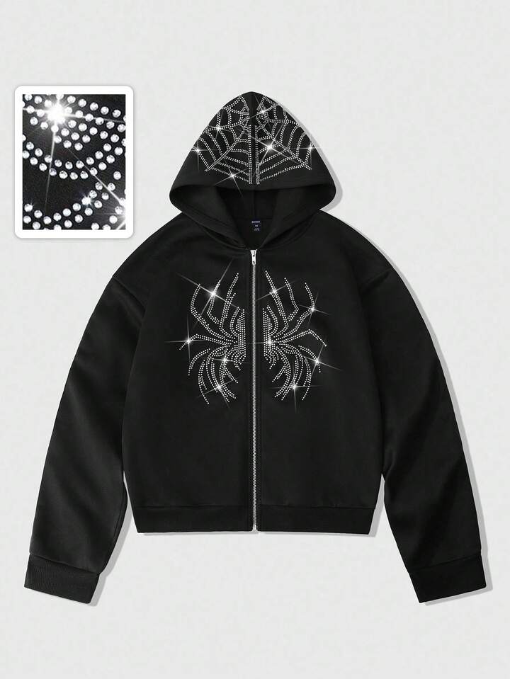 Street Life Men's Rhinestone Spider Embellished Streetwear Style Hoodie Sweatshirt, Autumn/Winter 6 Street Life Men's Rhinestone Spider Embellished Streetwear Style Hoodie Sweatshirt, Autumn/Winter