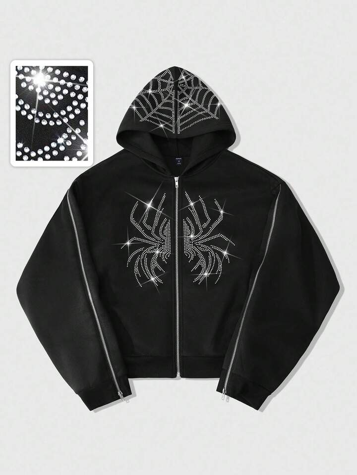Street Life Men's Rhinestone Spider Embellished Streetwear Style Hoodie Sweatshirt, Autumn/Winter 7 Street Life Men's Rhinestone Spider Embellished Streetwear Style Hoodie Sweatshirt, Autumn/Winter